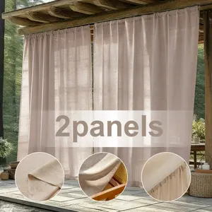 2-Pack Rainbow Hemp Outdoor Decorative Curtains, Easy Install Curtain, Translucent Privacy, Mimic Linen Feel, Top Rod Pocket Hanging, Ideal for Balcony, Courtyard, Patio