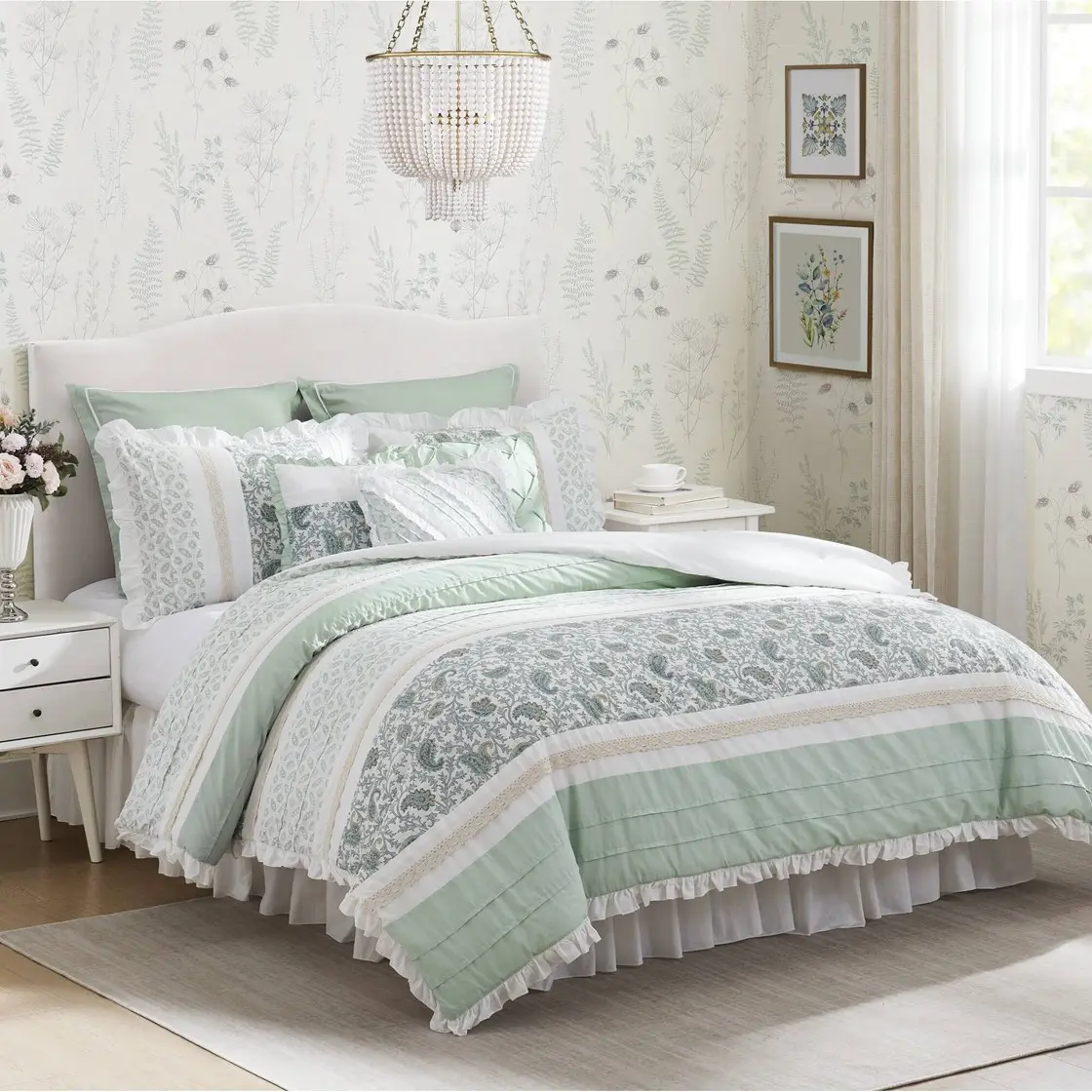 Cotton Percale Comforter Set, 9-Piece, Aqua, California King – Breathable Down Alternative Fill, Machine Washable Bedding with Sheets & Shams