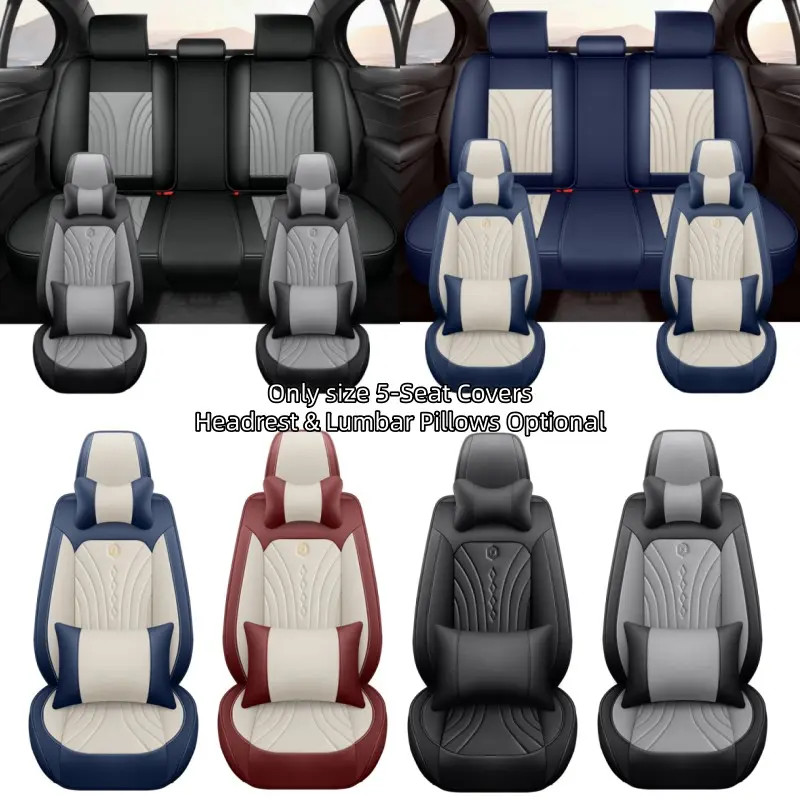 Universal PU Leather Car Seat Covers, Car Seat Protectors for 5-Seat Cars, Optional 2 Headrests + 2 Lumbar Pillows, Stain-Resistant, Scratch-Proof, Fits Most Models, Car Seats Cover