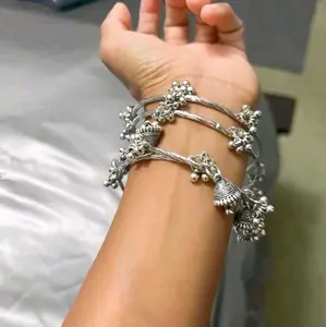 2.10 Silver Kashmiri Bangles Trending Fashion Traditional Indian Pakistani 4-Piece Set Bells & Ghungroo Types