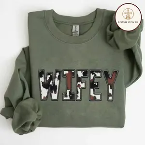 Western Wifey Sweatshirt and Tshirt, Cow Print Wifey Sweatshirt Printed Classic Cotton