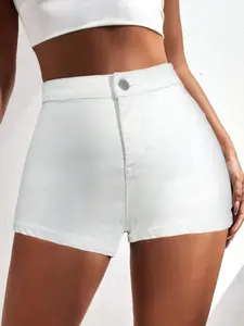 High Elasticity Solid Denim Shorts, Comfortable and Stylish Skinny Jean Shorties, Perfect for Casual Wear, Women's Fashion Bottoms