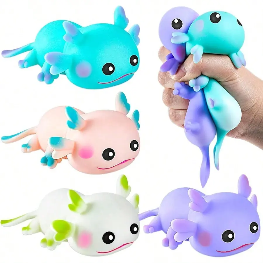 4PCS Axolotl Squishy Toys Soft Sensory Fidget Stress Relief Squeeze Axolotl, Cute Axolotl Animal Toys Bulk for Kids Adults Gift Birthday Festival Party Favors