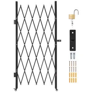 VEVOR Single Folding Security Gate,  Lockable Scissor Gate with 360° Swivel Casters, Outdoor Barricade Steel Retractable Gates, for Entry Security, Garage, Warehouse & Pool, 49.61 x 77.76 in (W x H)