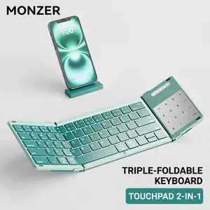 MONZER 3-Fold Wireless Bluetooth Smart Keyboard with Touchpad, Portable Keyboard-Mouse Set, Compact Design, Compatible with Computers, Laptops, iPads, Tablets, Ideal for Office, Business Travel