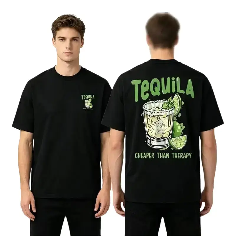 Men's Regular Fit Tequila & Lime Print Round Neck Tee, Casual Short Sleeve Crew Neck T-Shirt for Summer, Fashion Men's Top for Daily Wear, Tropical, Casual Style Tee, Casual Trendy Tee, Casual Summer Clothing
