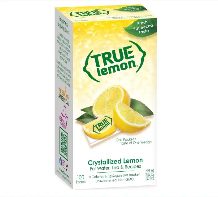 TRUE LEMON Water Enhancer, Sugar-Free Lemon Drink Mix Packets, 0 Calories, Bulk Dispenser, 100 Count