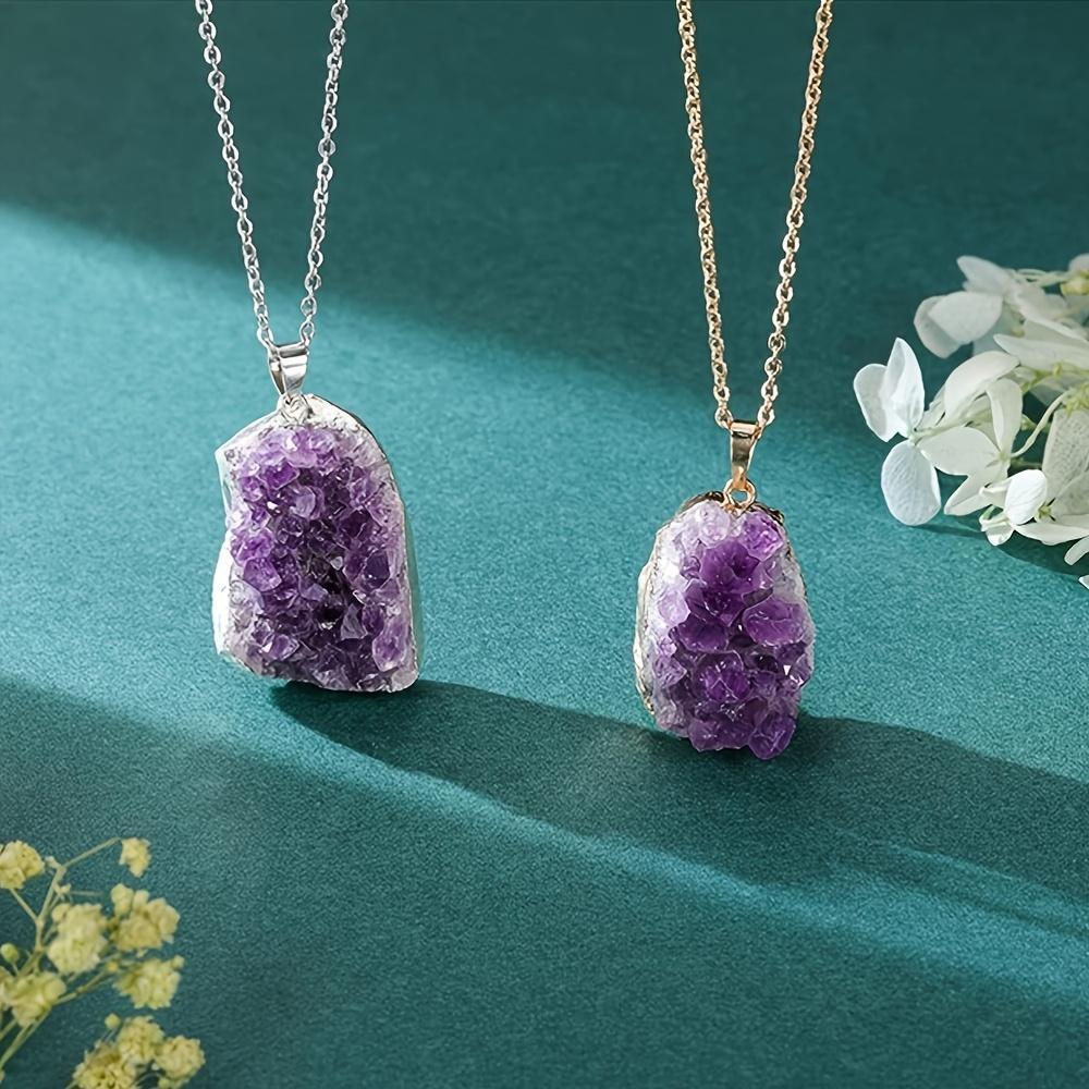 Raw Amethyst Cluster Crystal Necklace for Men & Women, Irregular Rough Amethyst Quartz Pendant, Natural Stone Jewelry, Creative Gift for Valentine's Day, Birthdays & Anniversaries Raw Amethyst Cluster Crystal Necklace for Men & Women, Irregular Rough Amethyst Quartz Pendant, Natural Stone Jewelry, Creative Gift for Valentine's Day, Birthdays & Anniversaries