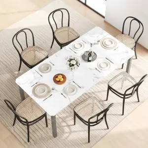 Garvee 78 Inch Large Industrial Dining Table for 6-8 People, Heavy Duty Metal Legs Wood Table with Chamfer Corner, for Dining Room Kitchen Living Room, Easy Assembly,White