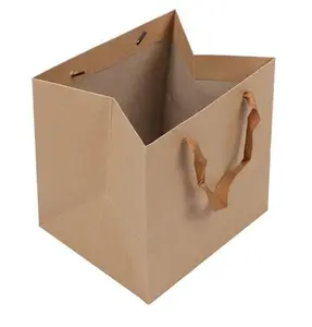 Square Bottom Brown Paper Gift Bag, Convenient Cube Body for Easy Storage and Presentation