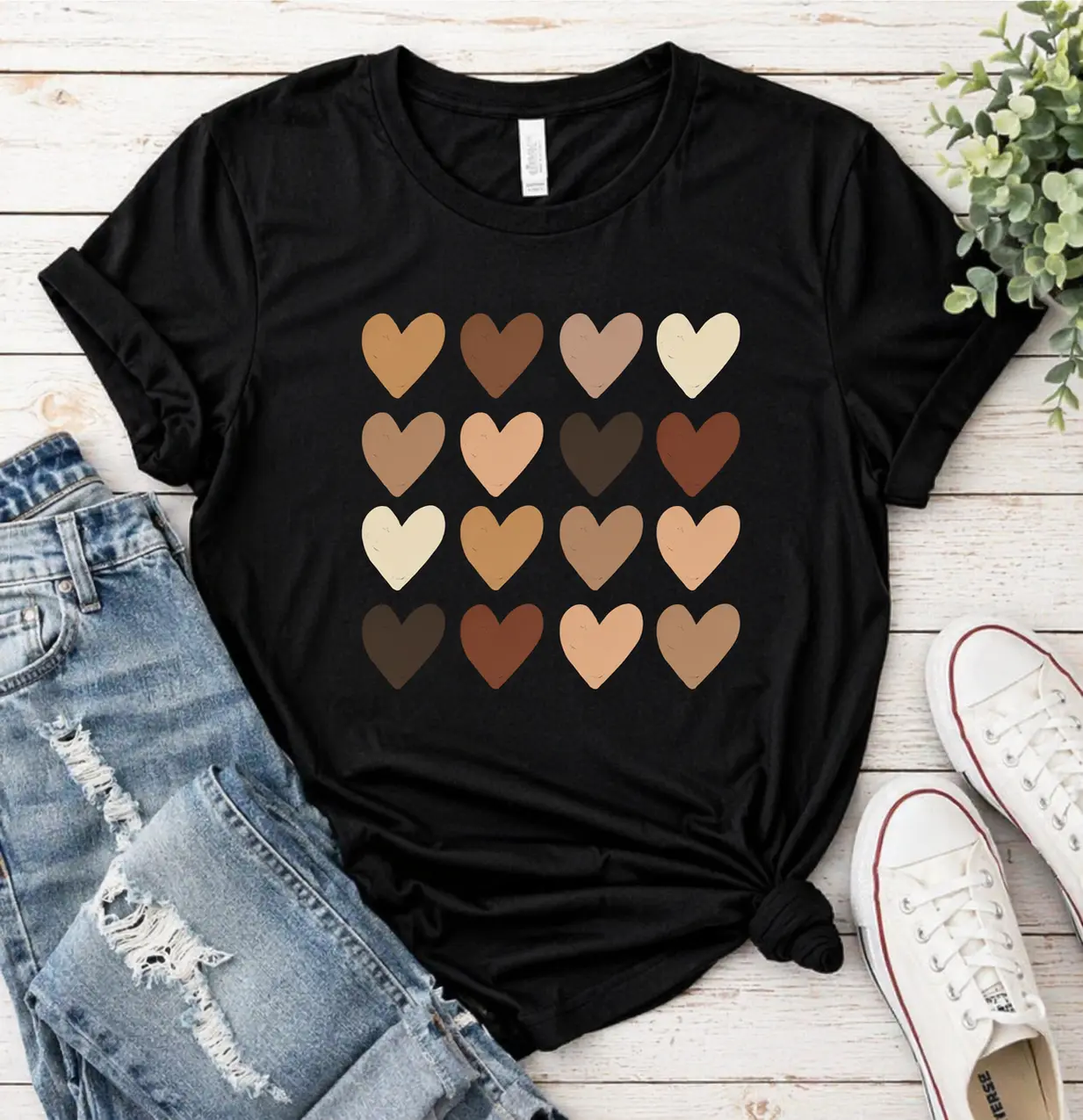Skin Tone Hearts Shirt, Equality Shirt, Diversity Shirt, Anti Racism, Racial Equality Tee, Black Lives Matter Shirt Classic Cotton Top