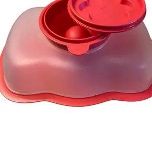 Gel - it Wavy Jello Molde 4 pc Red Clear Gelatin Container with Red Lid and Unique Wave Design