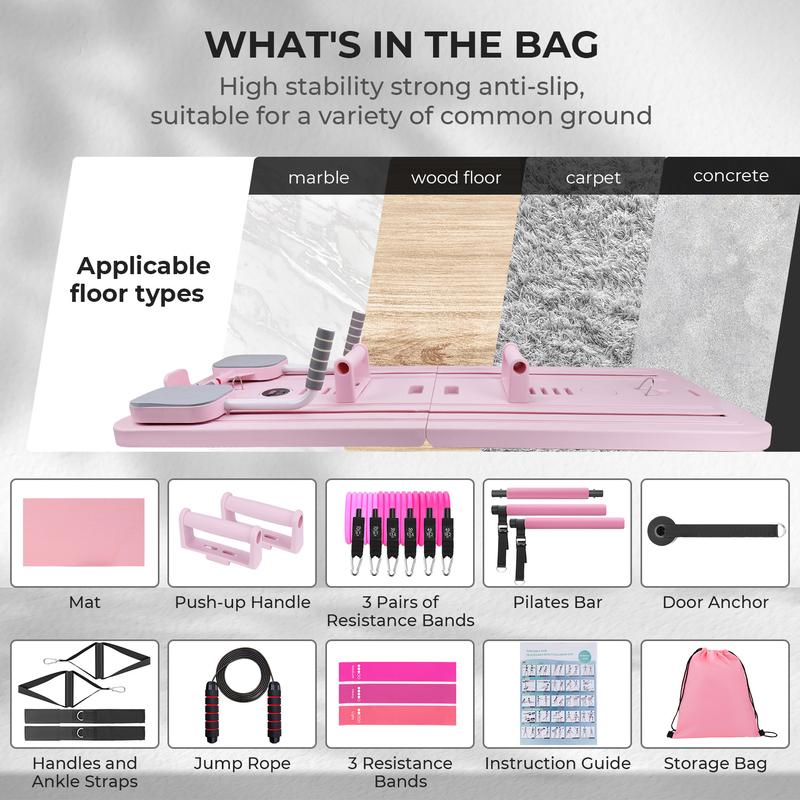 homimanor Pilates Reformer Machine, Multifunctional Abdominal Board with Pilates Bar and Resistance Bands Kit for Core & Full Body Training, Portable Pilates Board Equipment for Home Workout