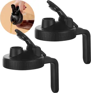 Pack of 2, Mason Jar Pour Spout Lid for Wide Mouth Mason Jars, Mason Jar Pitcher Flip Cap Airtight Handle Lid, Leak Proof Seal Cover, Black