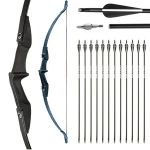 [Archery Bow & Arrows] 57 Inch Archery Recurve Bow 30lbs Right Left Hand Longbow With 12pcs 30" Fiberglass Arrows Set For Targeting Practice Training