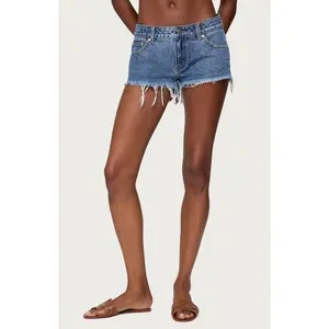 Edikted Women's Frayed Vintage Washed Denim Shorts