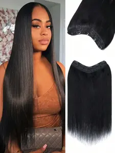15A Luxury 100% Human Hair Extensions Real Human Hair High-quality Seamless Clip in Hair Extensions Upgraded V-Shape Hairpieces for Volume & Length One Piece 3/4 Full Head