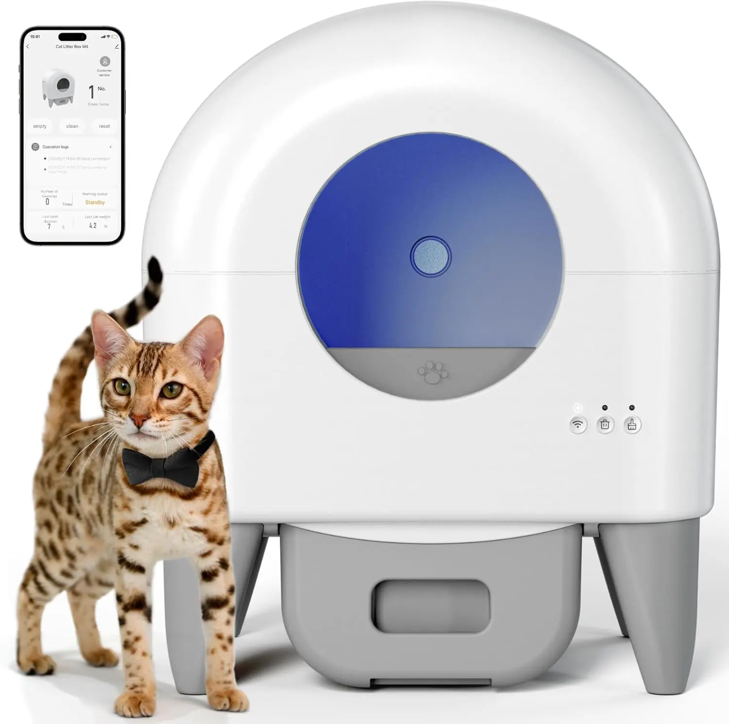 PetSafe Self Cleaning Litter Box 95L Automatic Cat Litter Box with App Control Safety Sensors Removable Liner & 2 Garbage Bags Grey