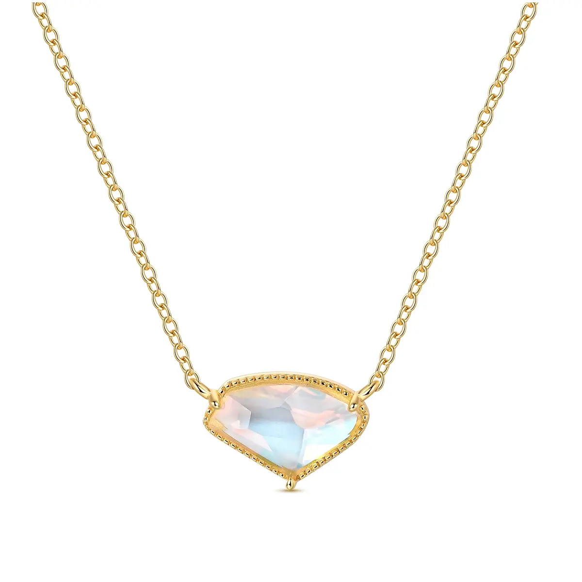 925 Silver-Plated Pendant Necklace with Geometric Aurora Faceted Crystal, Women's Elegant Layering Chain & Link for Casual Everyday Wear or Anniversary Gift, Zircon, Faceted Crystals