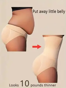 [Looks 10 pounds thin]1pcs of Women's high-waisted shapewear - apricot and black, abdominal control, compression and buttock lift, smooth stretch fabric, solid stripe details, daily body contouring and buttock lift | Summer skinny | Thin leggings