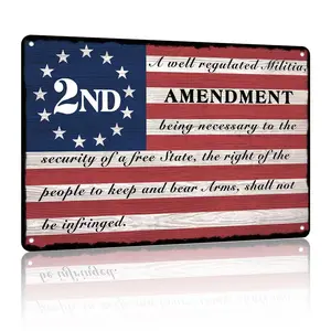 2nd Amendment US Flag Aluminum Sign, Patriotic Bear Arms Quote Wall Art, Vintage American Flag Decor for Man Cave & Gun Room, 12x8 Inch tiktokshopspringglowup