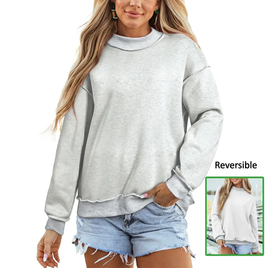 Asvivid Womens Drop Shoulder Reversible Mock Neck Sweatshirt Loose Fit Sweatshirts Pullover Top Long Sleeve Casual Streetwear Back To School Fall Fashion Daily Wear Tops #sohochic