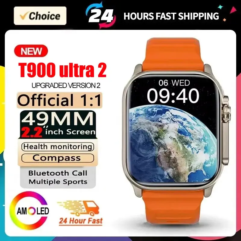 T900 Ultra 2 Smart Watch – 49mm AMOLED, Bluetooth Calls, NFC, IP65 Waterproof