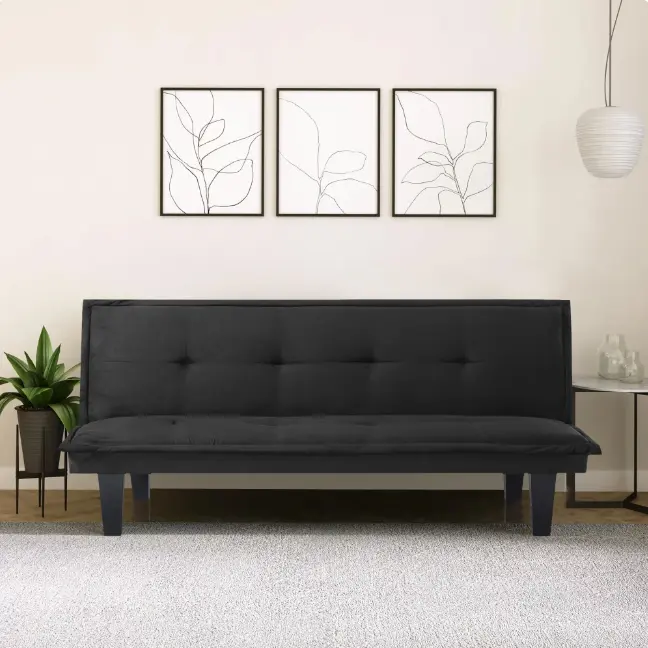 Modern Faux Suede Convertible Futon Sofa Bed,Upholstered Futon Couch with 3 Adjustable Backrest Angles,Suitable for Apartment,Living Room,Small Space,Black