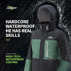 Men's Raincoat Set, Waterproof Jacket and Pants, Reusable Outdoor Workwear, Durable Thick Fabric, Ideal for Camping Hiking Travel