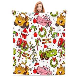 DISNEY CLASSIC Cars Christmas Blanket - Festive Holiday Design with Lightning McQueen, Mater & Friends - Soft Plush Throw Blanket for Kids and Pixar Fans - Perfect Gift for Winter Season