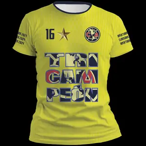 Liga MX Playera America Tricampeon Amarilla Soccer Jersey, 3D Football T-shirt, Gifts for Mexicano Fútbol Lover Men Women, Sport Apparel