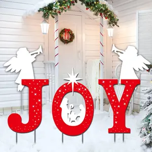 Outdoor Christmas Decorations Nativity Sets for Christmas Outdoor Xmas Nativity Lawn Religious Scenes Yard Decor with Stake for Home Lawn Pathway Walkway, Red, White