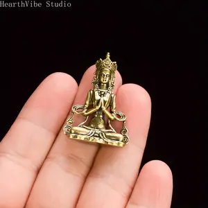 1pc Solid Brass Handmade Mini Buddha Statue, Guanyin and Manjushri Bodhisattva Keychain Pendant, Ornament, Vintage-Style Creative Gift, Car Keychain Pendant