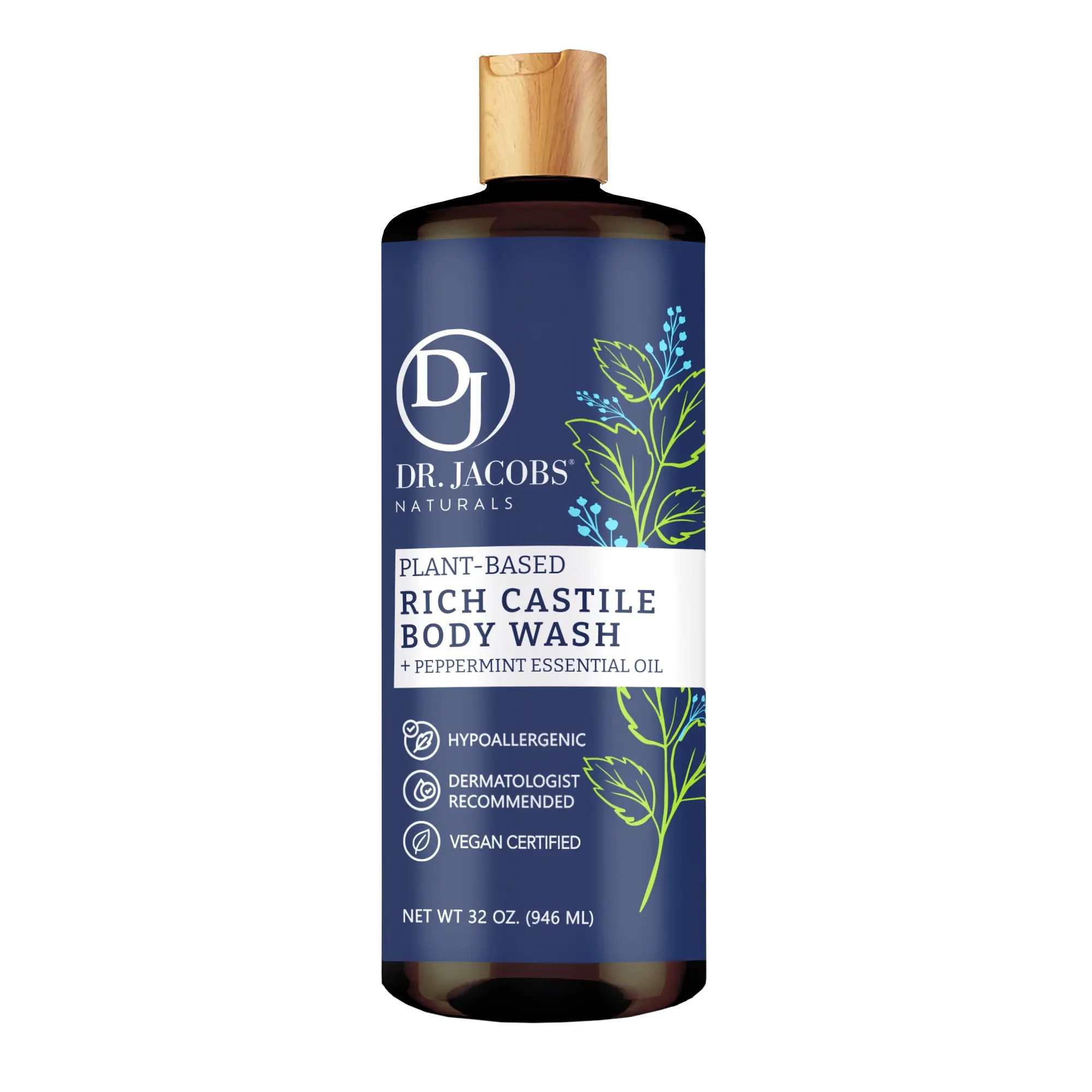 Peppermint Castile Body Wash - Vegan Cleanser for Skin Repair - Body Care Vegan Soap Cleanser Coconut Olive