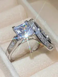 2PC/Set Fashion Cubic Zirconia Ring For Women For Valentine's Day Gift Wedding Anniversary Party Jewelry Solitaire Stackable Rings