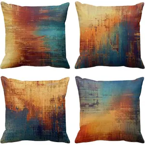 Emvency Set of 4 Throw Pillow Covers Vintage Abstract Blue and Orange Messy Rust Painting Decorative Pillow Cases Home Decor Standard Square 18x18 Inches Pillowcases