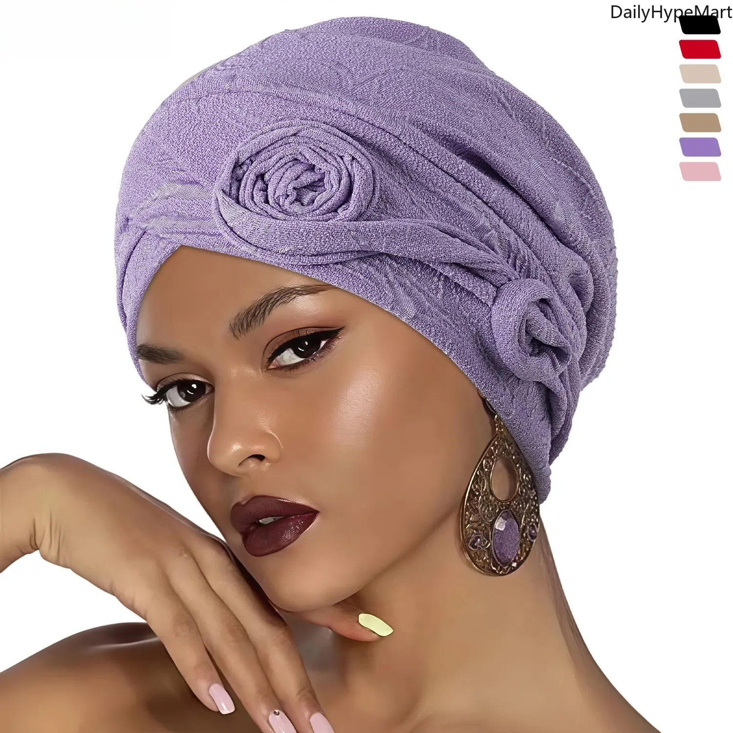 Head Wrap Cap for Women, Funky Boho Floral Scarf for Hair with Solid Color Band, Christmas and Engagement Accessory, Boho Floral Scarves