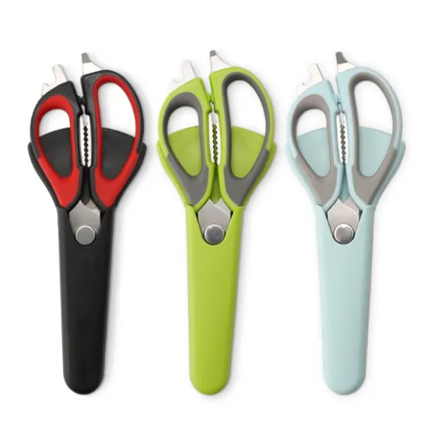 FZEEA 3 Pack Multipurpose Kitchen Scissors Heavy Duty Stainless Steel Kitchen Shears with Magnetic Storage Covers, Bottle Opener, Nut Cracker, Vegetable Peeler & Fish Scaler