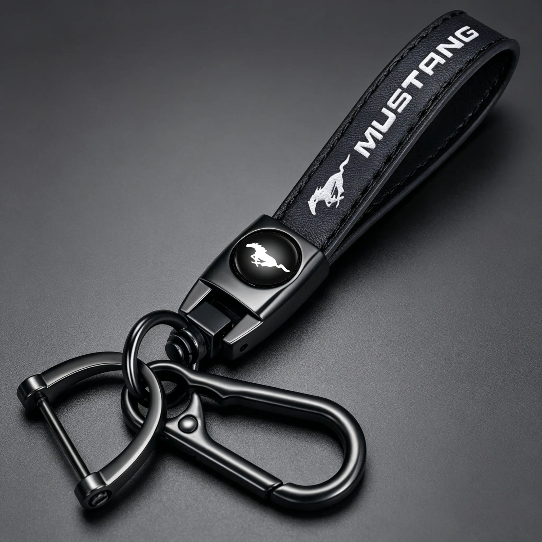 Genuine Leather Car Keychain Keyring Accessories Compatible with Ford Mustang Car Keychains Family Present for Man and Woman（Black）