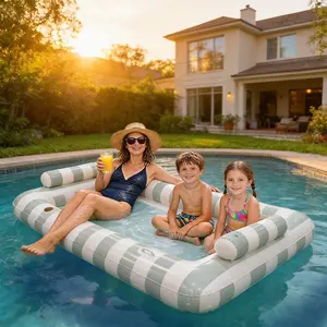 86" X 53" Super Large Inflatable Sunbathing Pool Float Chair, Inflatable Pool Lounge, Water Spray Pillow, Drink Holder, Cooling Tray, 4-In-1 Pool Float, Summer Outdoor Fun