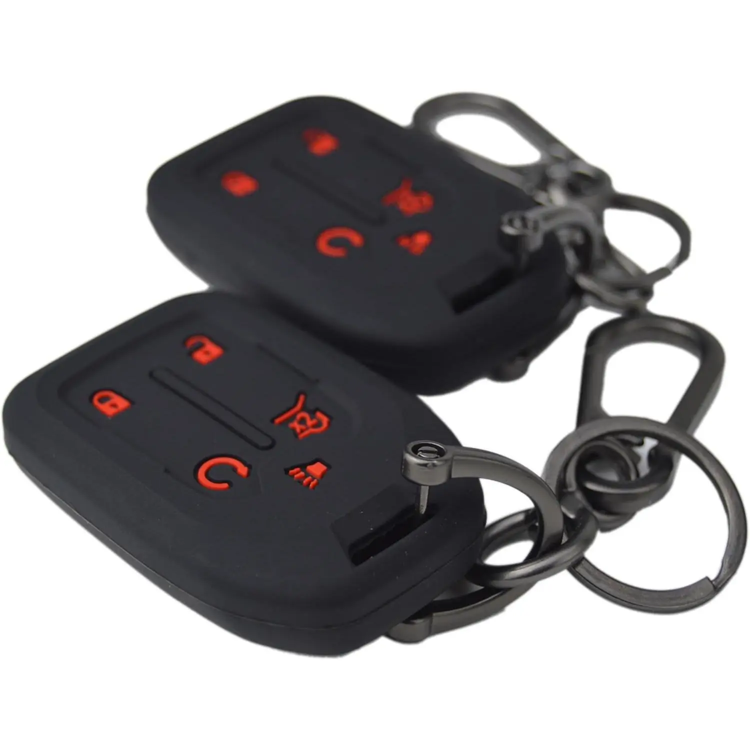 2-Pack Sturdy Slip-On Silicone Car Key Fob Cover Protector with Button Guard for Chevy/GMC Chevrolet Silverado 1500 2500 HD 3500 HD Z71, GMC Sierra 2019-2023, Includes D Hook, Keychain, O Rings