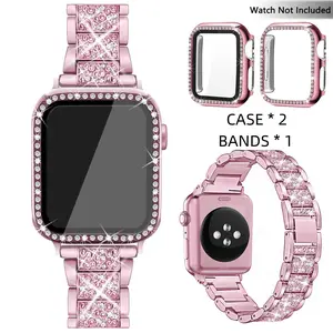 Rhinestone Decor Watch Band & Case Set (No Watch), 1 Count Watch Band & 2 Protective Cases, Wearable Accessories Compatible with iWatch Series