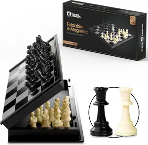 Chess Armory Magnetic 9.5 Inches Travel Chess Set - Folding Board with Storage Box & 2 Extra Queen.