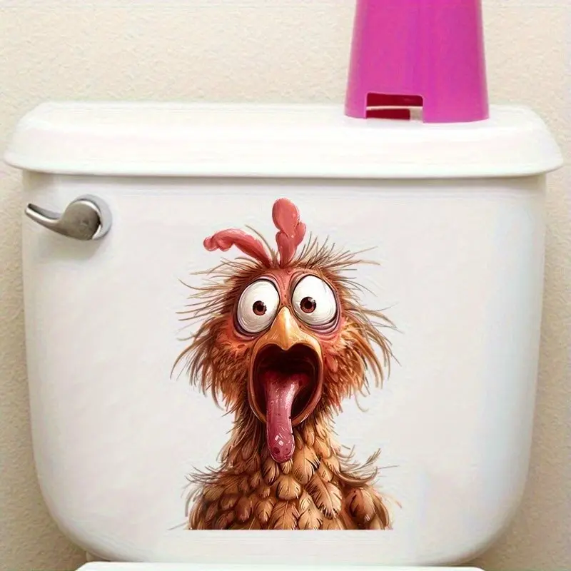 Funny Chicken Scream Surprise Animal Toilet Sticker, Creative Bathroom Decor, Decorative Sticker, Household Decoration Supplies, Home Refrigerator Washing Machine Window Luggage Box Decoration Stickers, Decoration Items