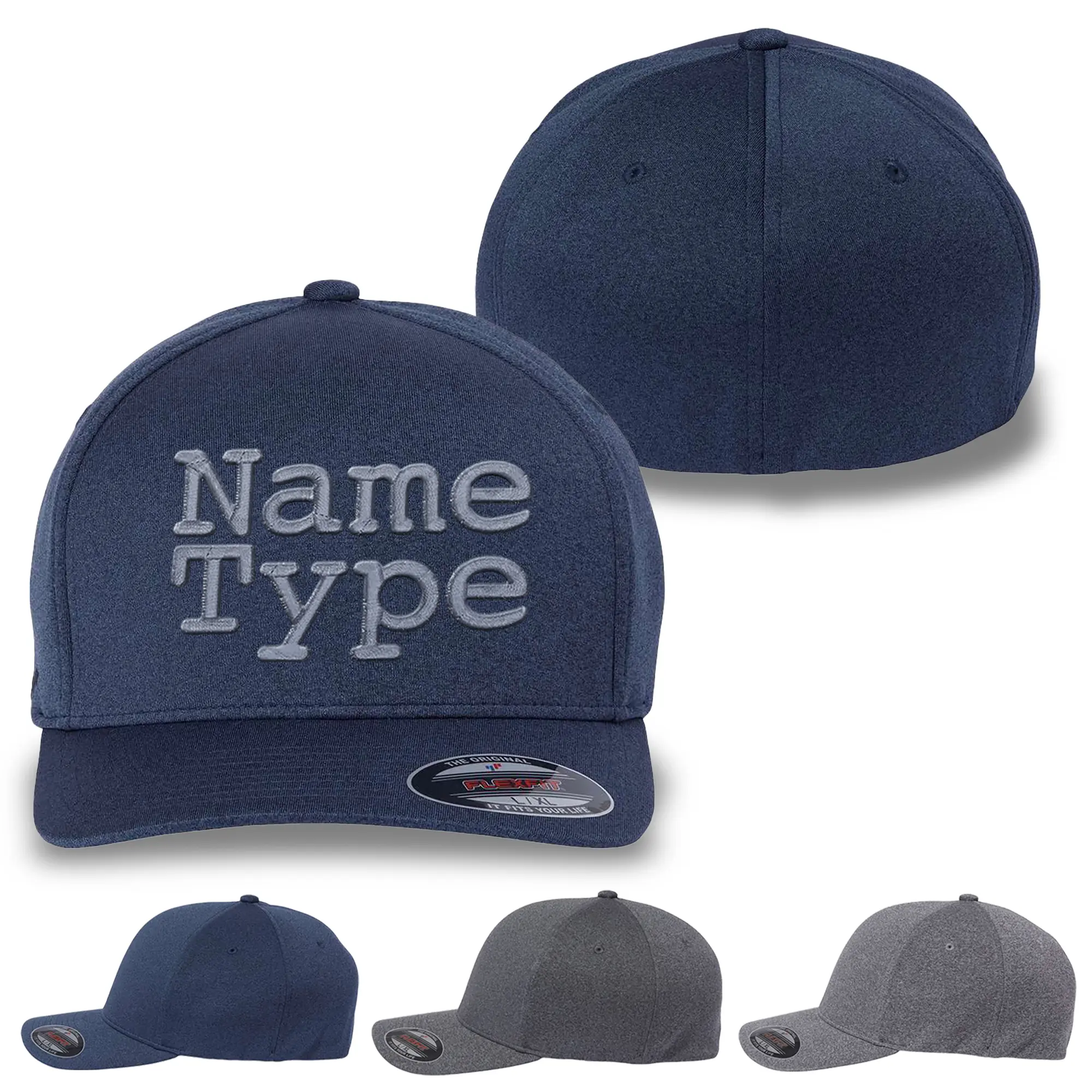 Flex Fit Melange Cap with Embroidery. Personalized Embroidery and Design your own Hat.
