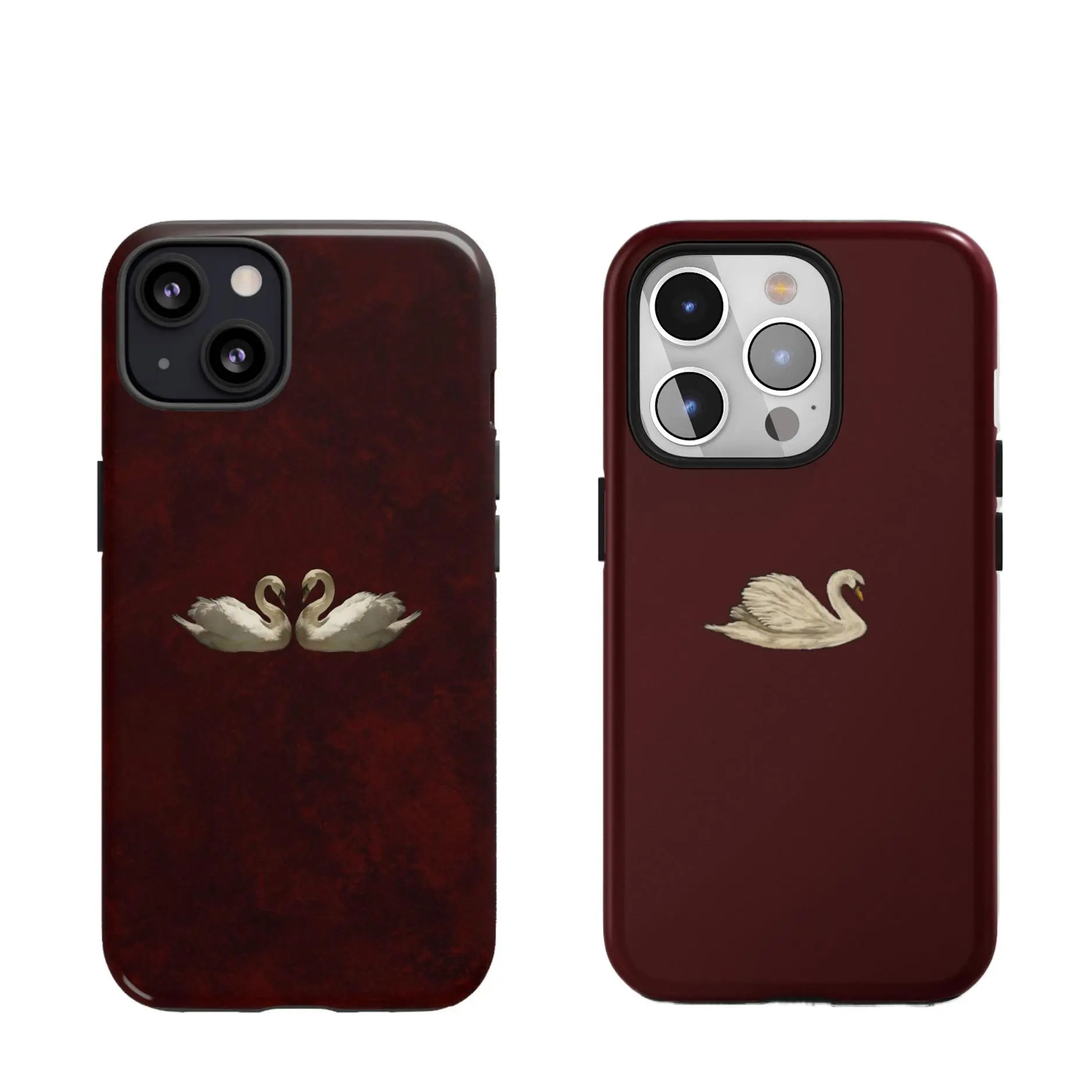 Glossy Burgundy Background White Swan TPU Smartphone Case - Shock-Resistant, Easy-Install Protection for iPhone 11-17 Pro Models, Samsung S23-26 Cellphone Devices
