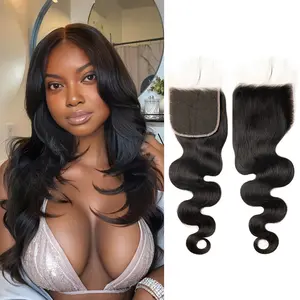 5x5 Lace Closure Body Wave Human Hair Closure Invisible 12A Brazilian Virgin Human Hair Free Part 5x5 100% Real Human Hair Pre Plucked Closure Natural Black 22 Inch