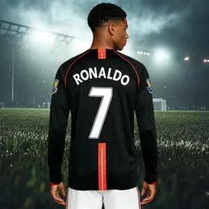 07 08 Long Sleeve Shirt CR7 7# Ronaldo Away Retro Soccer Jersey Black Fans Version