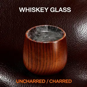[Buy 1 Get 1 Free] Wooden Whiskey and Bourbon Tumbler Glass Charred or Uncharred Old Fashioned Drinkware Premium Handcrafted Wooden Glassware Stylish Bourbon Gift for Men Trending Barware Unique Whiskey Lover Gift Home Bar Decor Special Occasion