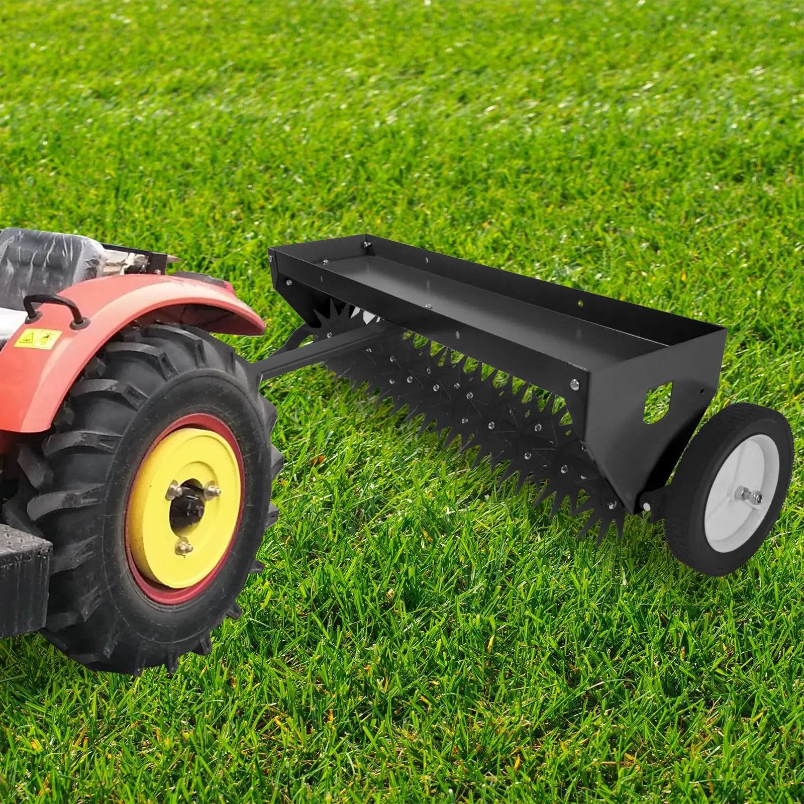 40 Inch Tow Behind Aerator, Plug Aerator for Lawn Tractor with Universal Hitch, Steel Coring Teeth & Transport Wheel, for Yard, Farm & Garden,Black